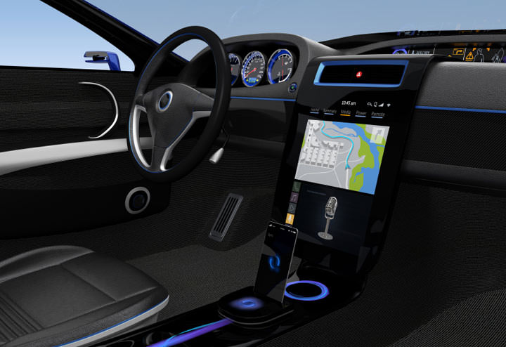 Safe cars technology: Car with huge screen on dashboard