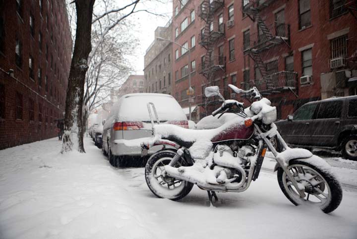 Riding a motorcycle in store the winter