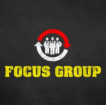 Focus group graphic with a group of people with two arrows making a circle