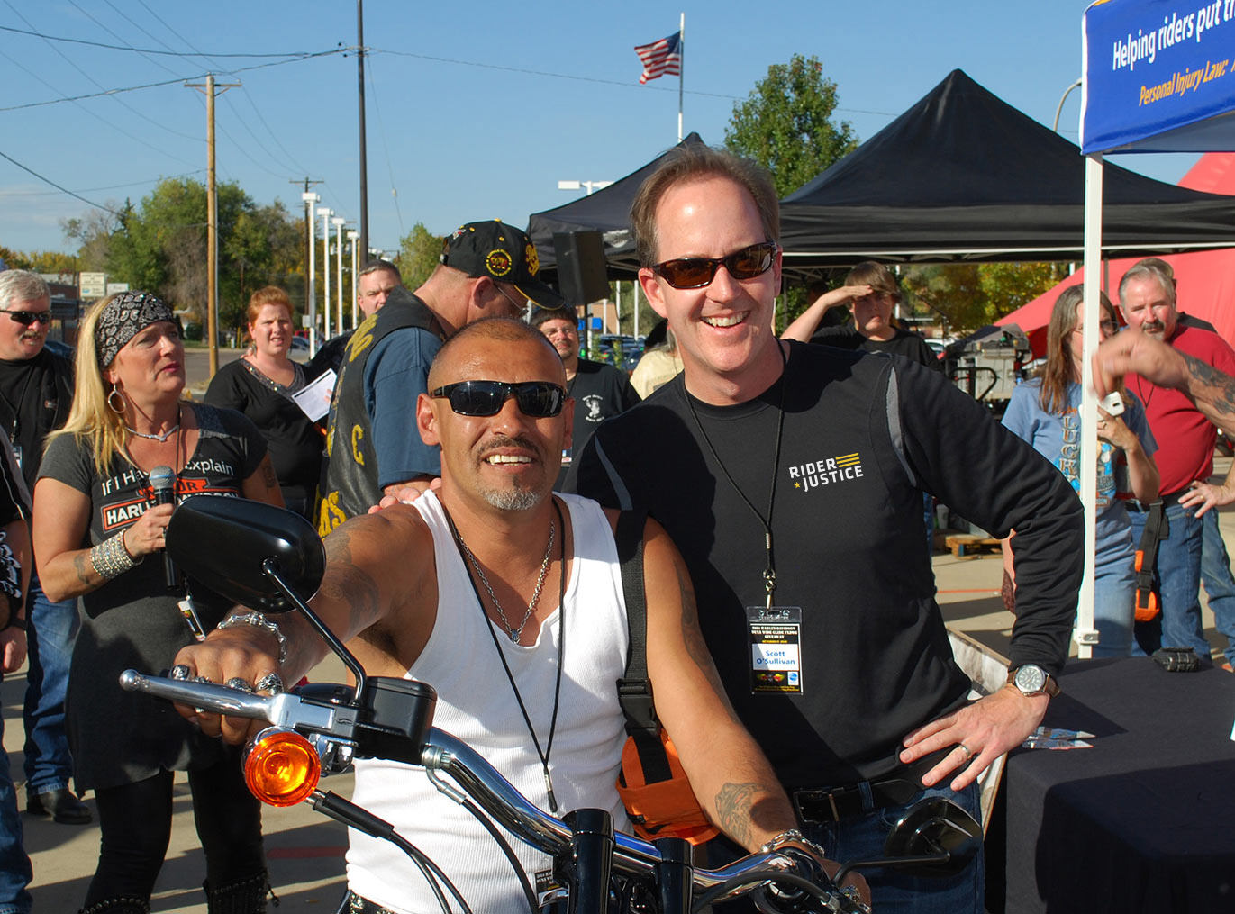 RJ-ScottAndFredHarleyWinner Harley-Davidson motorcycle winner with Scott wearing a Rider Justice shirt