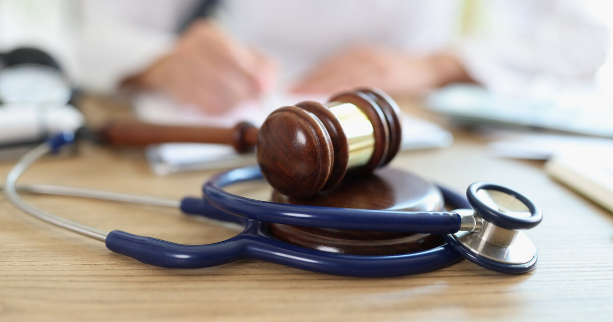 Stethoscope and gavel for personal injury law gone wrong