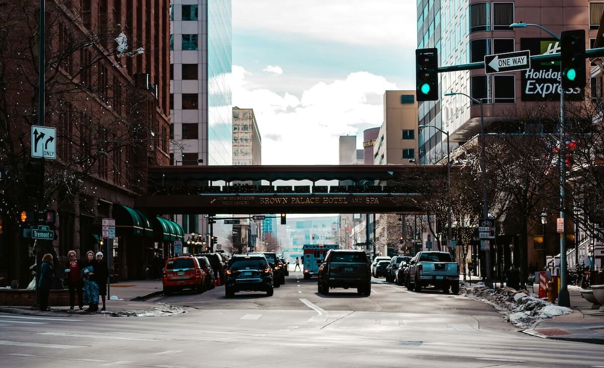 Traffic in downtown Denver with increased fatalities in 2025